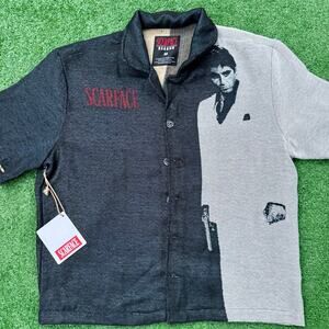 Scarface x Reason Split Black And Gray Collar Button Up T Shirt New With Tag